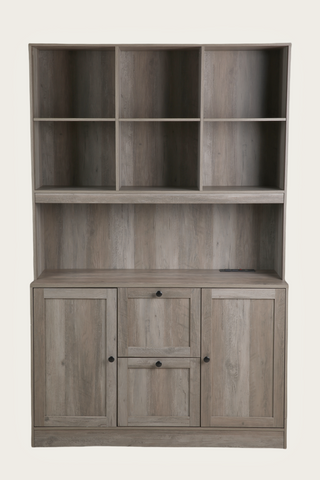 Homfa 71¡å Tall Bookcases with 2 Storage Drawers and Charge Station, 3 Tier Bookshelf with Adjustable File Storage Cabinet for Living Room Home Office, Gray