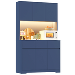 Homfa 70.9'' Tall Kitchen Pantry Cabinet with Charge Station & Led Light, 3 Drawer Storage Cabinet with Adjustable Shelves, Blue