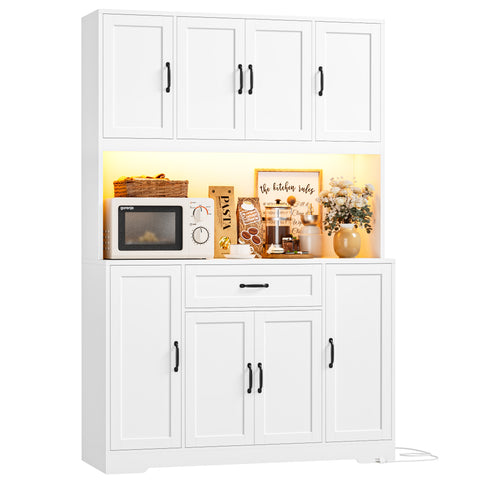 Homfa 70'' Tall Kitchen Pantry Cabinet with Charge Station & Led Light ...