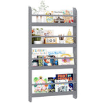 Homfa 4-Tier Wall Bookshelf, 44.5"H Wall Mounted Kids Bookshelf, Book Storage Rack for Kids Room, Nursery, Gray