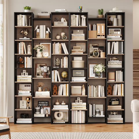 Homfa 2 Pieces Bookshelves, 71¡¯¡¯ Tall Three Row Bookshelf with Adjustable Shelves, 21-Cubes CD Display Storage Organizer Shelf for Living Room Home Office, Black+Brown