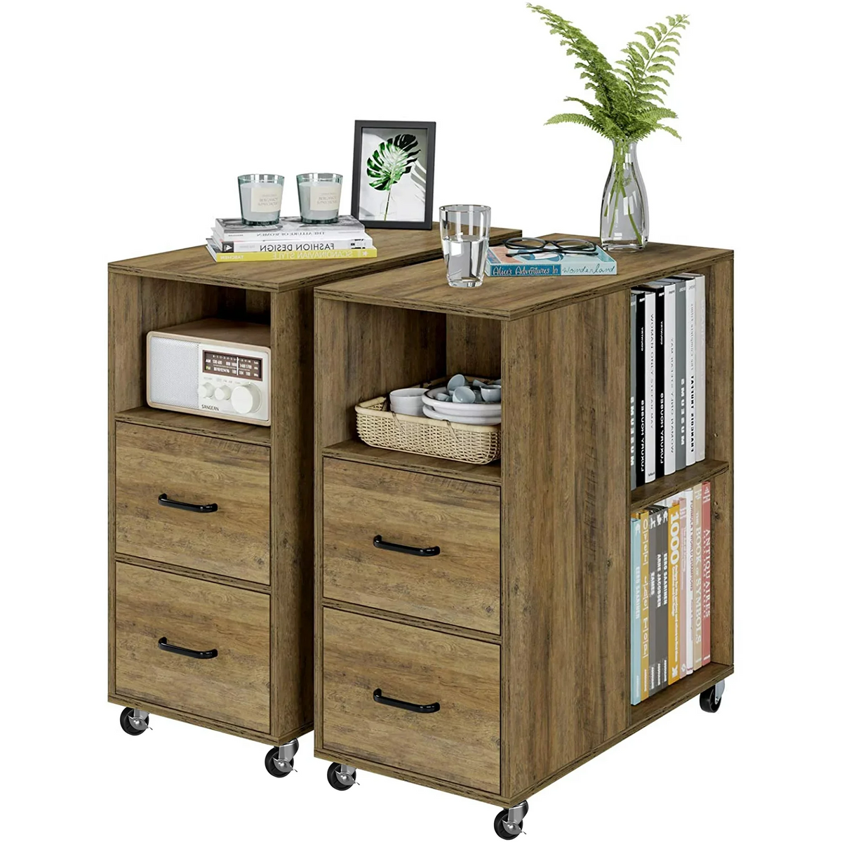 Homfa Side Table with 2 Drawers, 2PCS Mobile File Cabinet Nightstand w ...