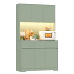 Homfa 70.9'' Tall Kitchen Pantry Cabinet with Charge Station & Led Light, 3 Drawer Storage Cabinet with Adjustable Shelves, Green