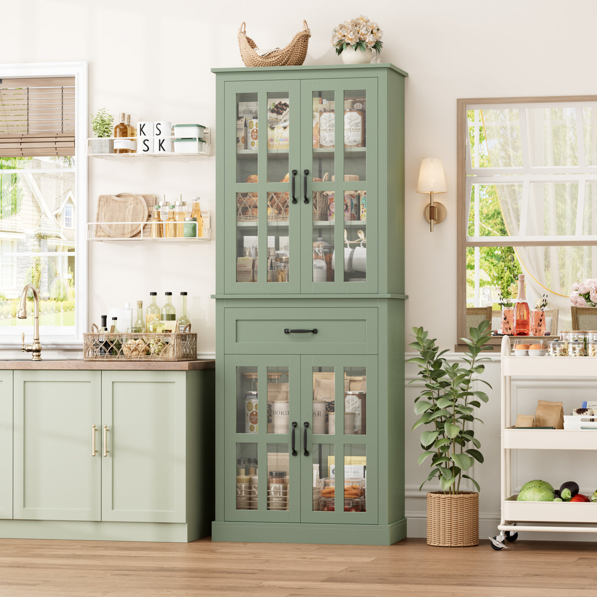 Homfa 71'' Kitchen Pantry with Adjustable Shelves & Drawer, Freestandi ...