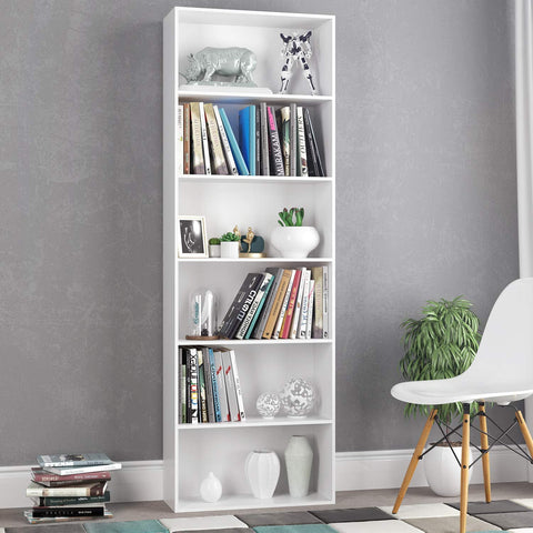 Homfa 6 Tier Freestanding Bookcase, Wooden Storage Shelf for Living Room Home Office 70.8'', White Finish