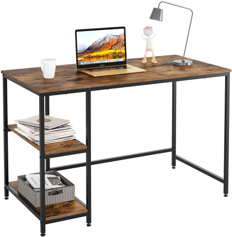 47.2 in Computer Desk, Homfa Writing Table Office Desk with 2 Shelves, Rustic Brown Finish