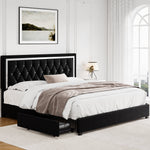 Homfa Full Size Storage Bed with 4 Drawers, Crystal Buckle Upholstered Platform Bed Frame with Adjustable Headboard for Bedroom, Black