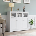 Homfa White Accent Cabinet, 37.4'' Tall Storage Sideboard Cabinet with 3 Glass Doors