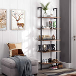 Homfa 5-layer Ladder Shelf, Wall-mount Storage Shelf for Living Room, Office, Bedroom, Rustic Brown