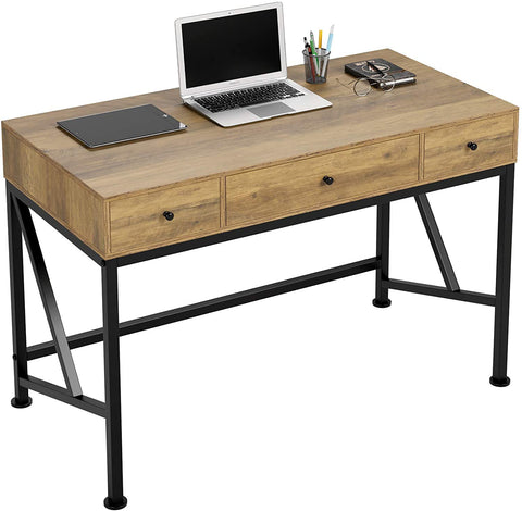 Homfa Writing Desk with Drawers, Wood Computer Desk, Table for Desktop, Laptop Study Table for Home Office, Rustic Brown