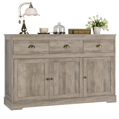 Homfa Sideboard Storage Cabinet with 3 Drawers & 3 Doors, 53.54'' Wide Buffet Cabinet for Dining Room, Gray