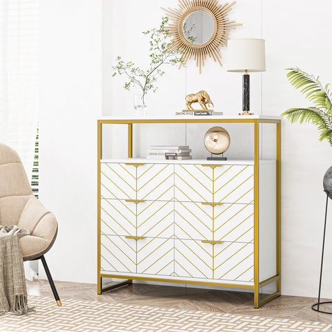 Homfa 6 Drawer Dresser for Bedroom, Modern Storage Cabinet for Living Room, Bedroom Nightstand, White and Gold