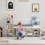 Homfa 31.5'' H x 54.5'' W Kids Bookshelf with Reading Nook, 2 Seats 7 Toy Shelves Wooden Kids Storage Organizer, White