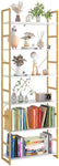 Homfa 6 Tier White and Gold Bookshelf, Free-Standing Storage Shelf with Metal Frame, Tall Organizer Unit for Living Room