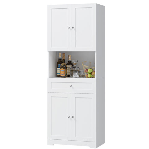 Homfa 4 Doors Storage Cabinet with 1 Drawer Open Shelf Wood Tall Cabinet Cupboard for Bathroom Kitchen Living Room Office White