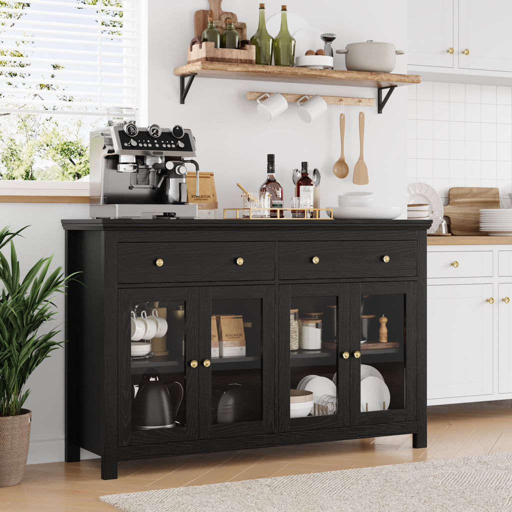 Homfa Sideboard Homfa Kitchen Sideboard with 2 Drawer and Glass Door, Modern Buffet St ...