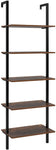 Homfa 5-layer Ladder Shelf, Wall-mount Storage Shelf for Living Room, Office, Bedroom, Rustic Brown