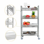 Homfa Trolley with Wheel 4 Tier Mesh Rolling Cart Serving Storage Rack for Kitchen Bathroom,17.7"Lx 10.6"Wx 33.5"H, Silver