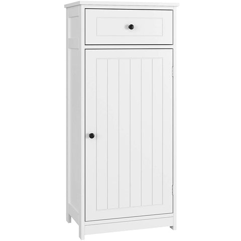 Homfa Floor Cabinet for Bathroom, Free Standing Cabinet Dresser Wooden Storage Organizer with 1 Large Drawer and 1 Door for Bedroom Home Office, White