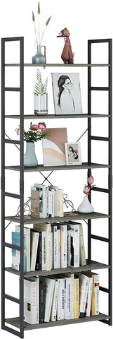 Homfa Industrial Bookcase 6-Tier, Free Standing Plant Flower Stand Rack Books Display Shelf with Metal Frame, Multipurpose Utility Organizer Shelf for Home Office, Gray