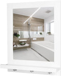 Homfa Wall Mirror with Shelf£¬26 Inch Height Mirror for Wall, Modern Wall-Mounted Mirror with 1 Shelf 3 Hooks for Bathroom-White