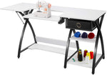 Homfa Sewing Table Adjustable Sewing Craft Table with Drawer and Shelves, Sturdy Sewing Desk Multipurpose Computer Desk, 57.1" L ¡Á 23.6" W ¡Á 29.9" H, White