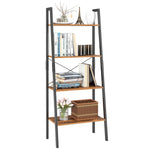 Homfa Ladder Bookshelf, 4-Teir Iron Leaning Bookcase for Home Office, Rustic Brown