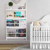 Homfa Kids Bookcase, Wall-mount Bookshelf, Wood Book Storage Rack 4 Tier Display Shelves Organizer for Children's Room, White Finish