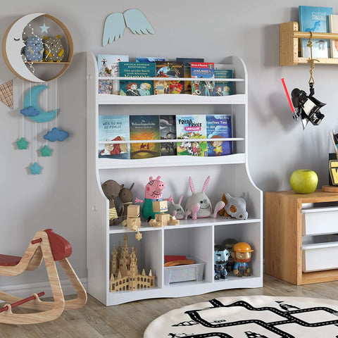 Kids Toy Storage and Bookshelf,Book Toy Magazine Display Rack,White