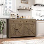 Homfa Farmhouse Kitchen Sideboard, 4-Doors 2-Drawers Wood Buffet Cabinet with Adjustable Shelves, Brown