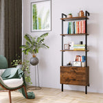 4-layer Ladder Bookshelf with 2 Drawers, Free Standing Cabinet Storage Display Unit, Rustic Brown Finish