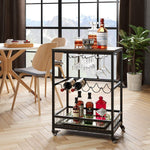 Homfa Bar Cart Mobile Wine Cart, Wine Rack Bar Table with Glass Holder Kitchen Serving Cart, Dark Brown