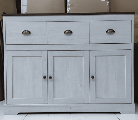 Homfa Sideboard Storage Cabinet with 3 Drawers & 3 Doors, 53.54'' Wide Buffet Cabinet for Dining Room, Wash Gray