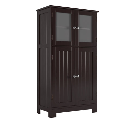 Homfa Bathroom Floor Storage Cabinet, Wood Linen Cabinet with Doors and Adjustable Shelf, Kitchen Cupboard, Dark Brown