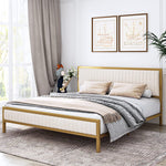 Homfa Queen Bed Frame with Headboard and Footboard, Gold Metal Platform with Sturdy Frame, Mattress Foundation, No Box Spring Needed, Easy Assembly, Gold and Ivory White