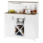 Homfa Wine Bar Cabinet with Hutch, Farmhouse Storage Cabinet with Wine Rack, Buffet Sideboard for Dining Room, White