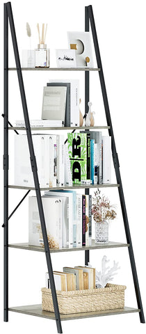 Homfa Ladder Shelf, 5 Tier Vintage Bookcase, Multifunctional Bookshelf Plant Flower Stand Storage Rack Shelves, Wood Look Accent Metal Frame Modern Furniture, Gray