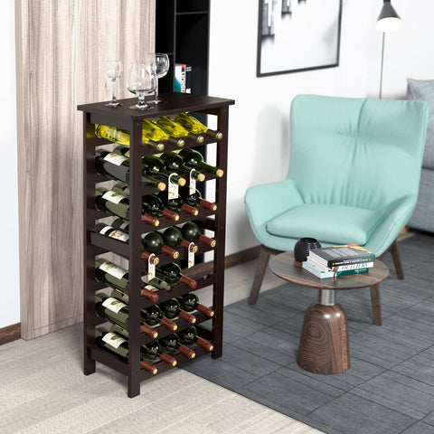 Homfa 28 Bottle Solid Wood Floor Wine Bottle Rack for Bar Home, Dark Brown