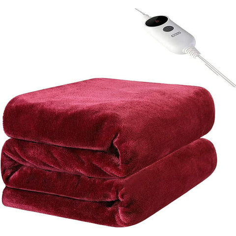 Homfa Electric Heated Blanket, 50" x 60" Double Layer Fannel Thermal Blanket with 3hrs Auto Shut-off & 6 Heating Levels, Wine Red