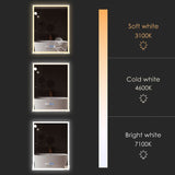 Homfa 3-Mode LED Bathroom Mirror Lighted Makeup Mirror Vanity Anti-Fog Time Displaying