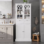 Homfa 70.9'' H  Bathroom Cabinet with Glass Doors, 2 Drawer Modern Linen Storage Cabinet, White