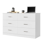Homfa 6 Drawer White Double Dresser, Wood Storage Cabinet with Easy Pull Out Handles for Living Room, Chest of Drawers for Bedroom