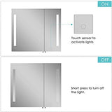 Homfa LED Lighted Bathroom Mirror Medicine Cabinet, 30 x 26 inch Illuminated Double Doors and Storage Shelves, Surface Mount, Touch Button, Cold White Lights, Aluminum Frame
