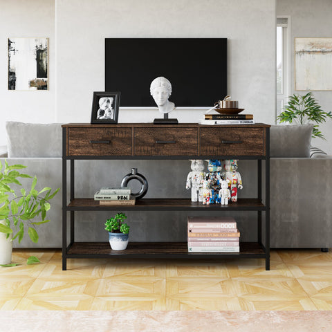 Homfa Console Table with Drawers, 43.3'' Hallway Entryway Table with 3 Tier Storage, Sofa Table for Living Room, Espresso