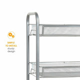 Homfa 3 Tier Storage Trolley Cart for Kitchen Mesh Rack Serving Tray Shelf Rolling Wheel, 17.7" x 10.6" x 24.8", Silver