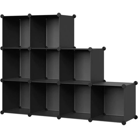 Homfa 9 Cube Storage Organizer, DIY Plastic Modular Closet Cabinet, Cube Organizer In Living Room Office for Books, Cloths, Toys, Shoes, Arts, Black