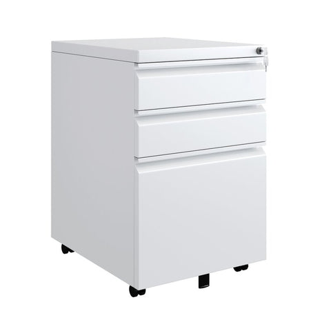 Mobile File Cabinet, Wood Storage Cabinet with 3 Drawer for A4 or Letter Size, Rolling Pedestal with Lock, Home Office Furniture, White Finish