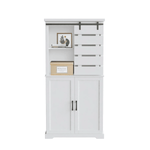 Homfa Farmhouse Pantry Storage Cabinet with Sliding Barn Door, Freestanding Kitchen Sideboard Buffet with Hutch, White