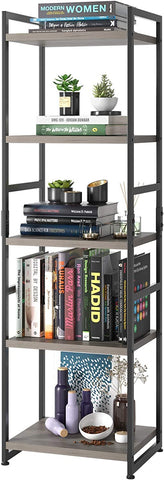Homfa 5 Tier Tall Bookshelf, Freestanding Storage Shelf with Metal Frame, Gray Shelf Storage Organizer Unit for Living Room