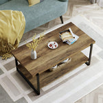 Homfa Coffee Table, Industrial Sofa End Table, 2-tier Wood Cocktail Table with Metal Frame, Home Office Furniture, Oak Color